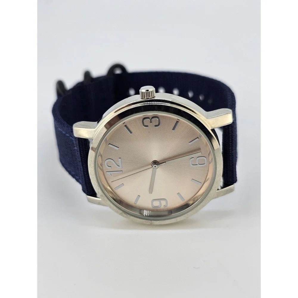 Unisex Analog Watch 38MM Gold Dial New Dark Blue Canvas Bands New Battery